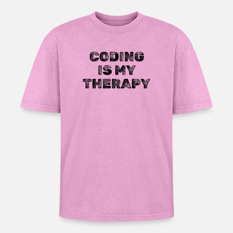 Coding Is My Therapy Entwickler Spruch - Oversized Unisex Premium Acid-Washed T-Shirt - Pink Acid Wash
