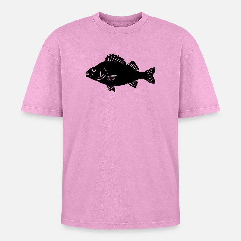 Perch Silhouette Angler Logo - Oversized Unisex Premium Acid-Washed T-Shirt - acid washed pink