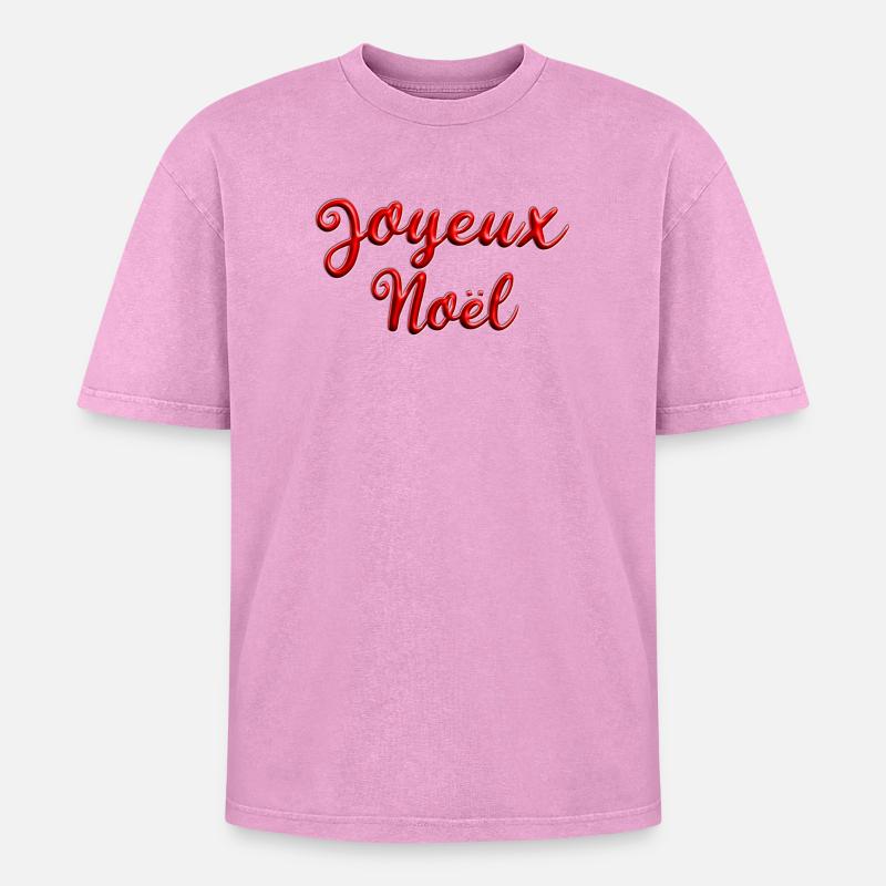 Joyeux Noël Script Rouge - T-shirt Premium unisexe oversize acid-washed - rose délavé acide