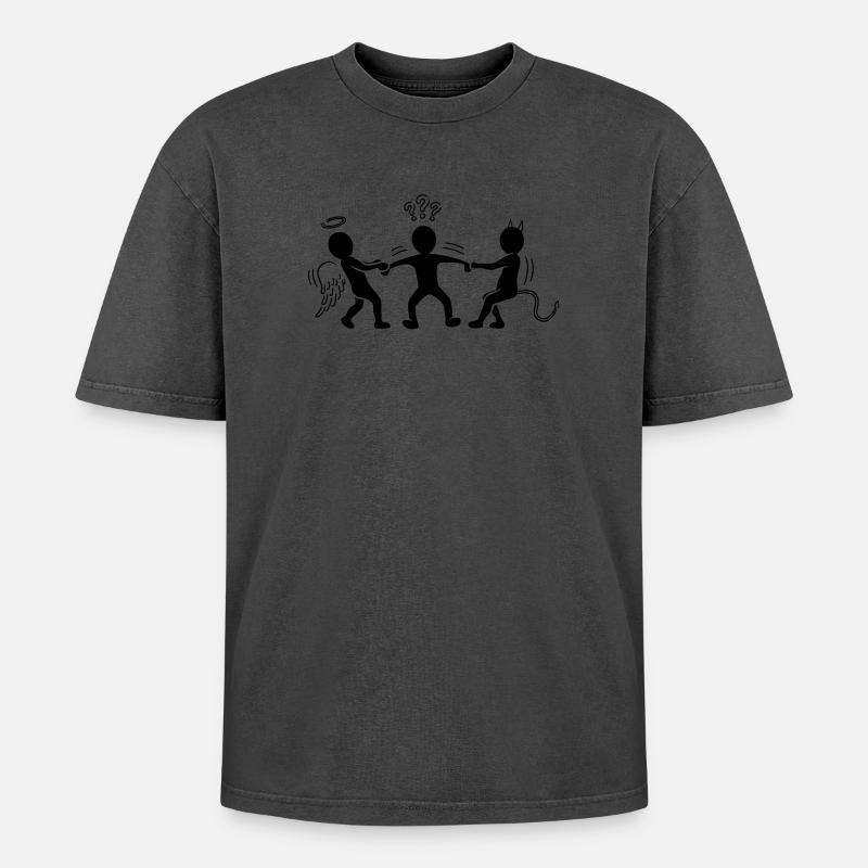 Hin- und hergerissen: Engelchen und Teufelchen - Oversized Unisex Premium Acid-Washed T-Shirt - undefined