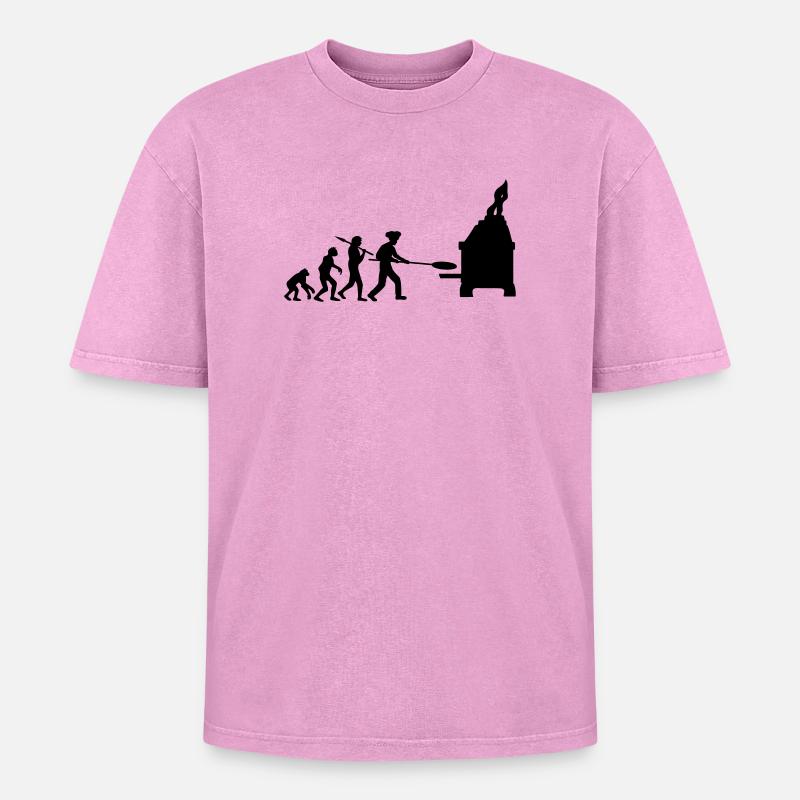 Evolution Pizza Bäcker - Oversized Unisex Premium Acid-Washed T-Shirt - Pink Acid Wash
