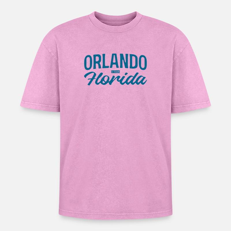 Orlando Florida Script Stil - Oversized Unisex Premium Acid-Washed T-Shirt - Pink Acid Wash