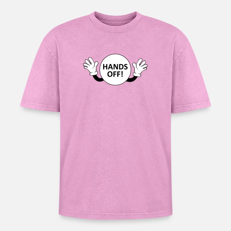 Hands Off / Don't Touch Warning - Oversized Unisex Premium Acid-Washed T-Shirt - acid washed pink