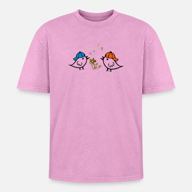 Spring, Sparrows - Oversized Unisex Premium Acid-Washed T-Shirt - acid washed pink