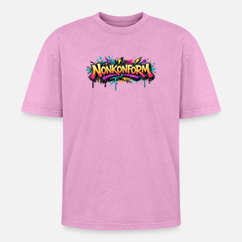 Nonkonform Graffiti  - Oversized Unisex Premium Acid-Washed T-Shirt - Pink Acid Wash