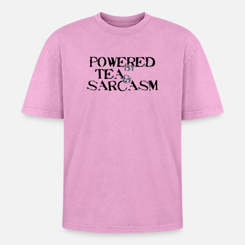 Powered by Tea & Sarcasm - Oversized Unisex Premium Acid-Washed T-Shirt - acid washed pink