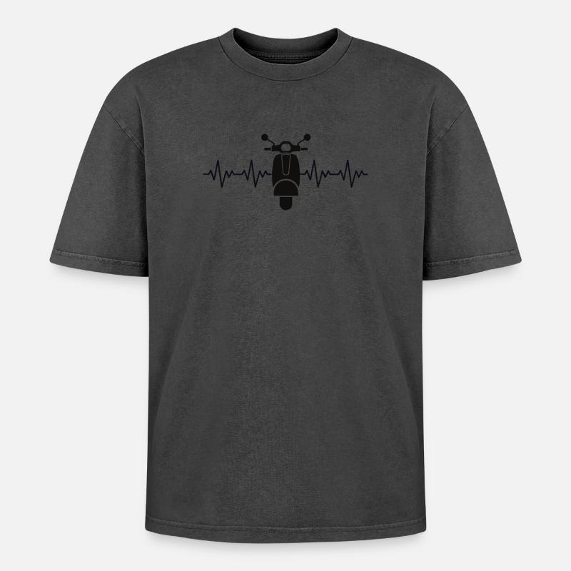 Moped Motorroller EKG Herzschlag Herzfrequenz - Oversized Unisex Premium Acid-Washed T-Shirt - undefined