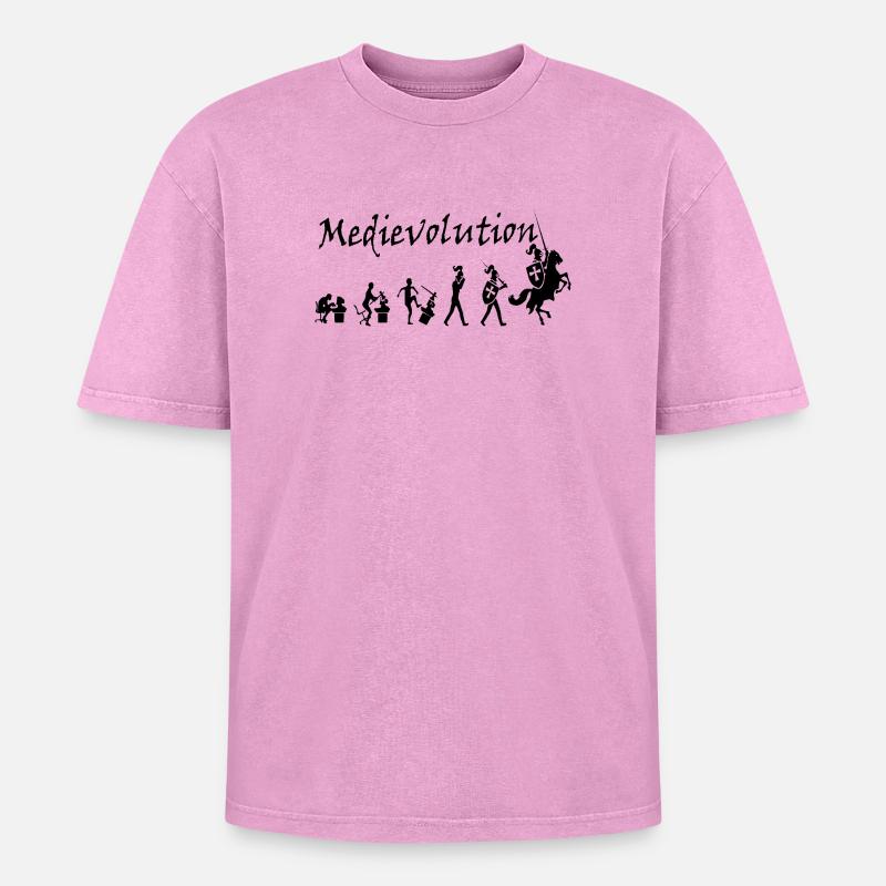 Medievolution – Medieval Evolution - Oversized Unisex Premium Acid-Washed T-Shirt - acid washed pink