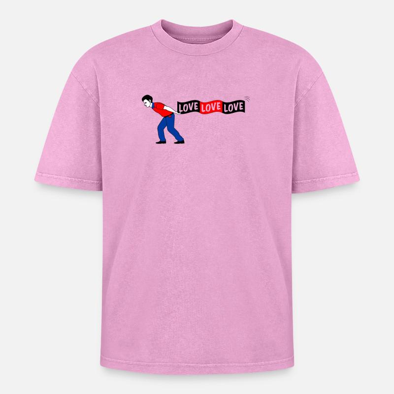 Man pulls LOVE banner - Oversized Unisex Premium Acid-Washed T-Shirt - acid washed pink