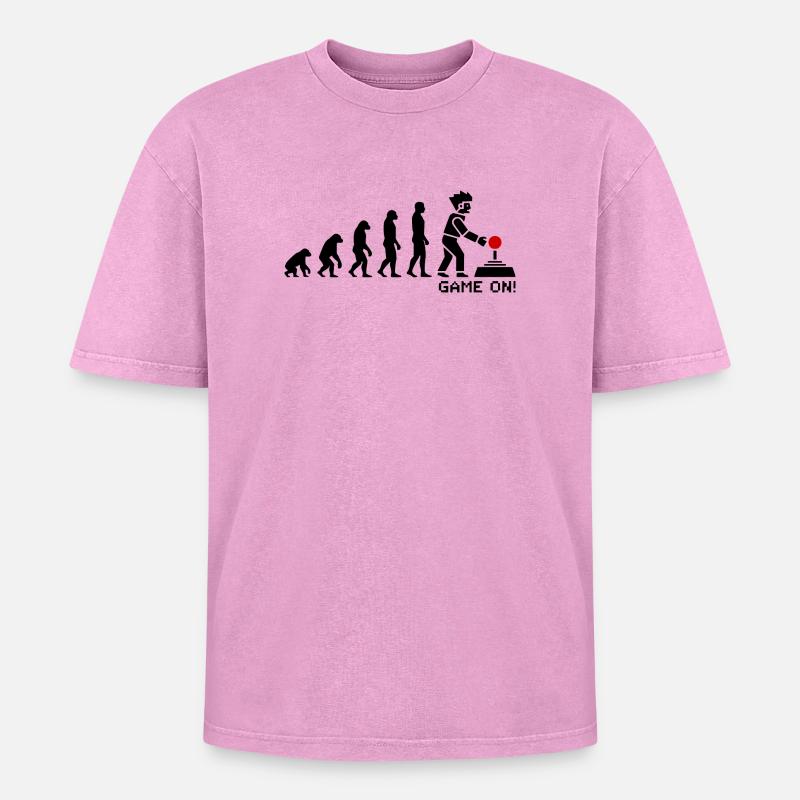 Evolution zum Gamer Pixel Look - Oversized Unisex Premium Acid-Washed T-Shirt - Pink Acid Wash