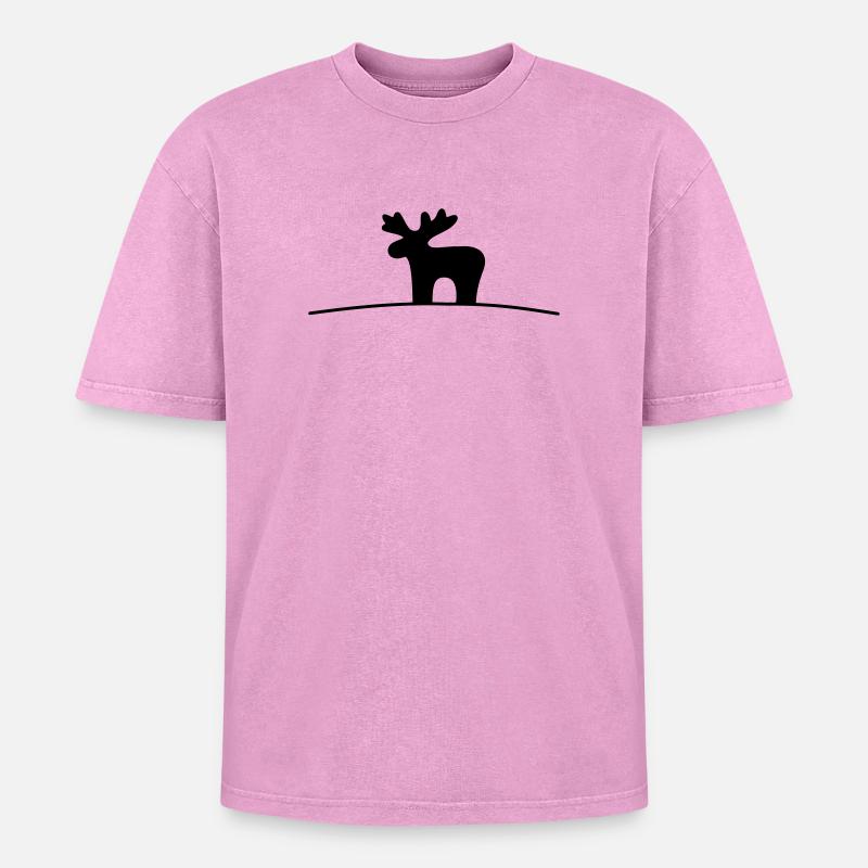 Moose silhouette gift idea Christmas - Oversized Unisex Premium Acid-Washed T-Shirt - acid washed pink