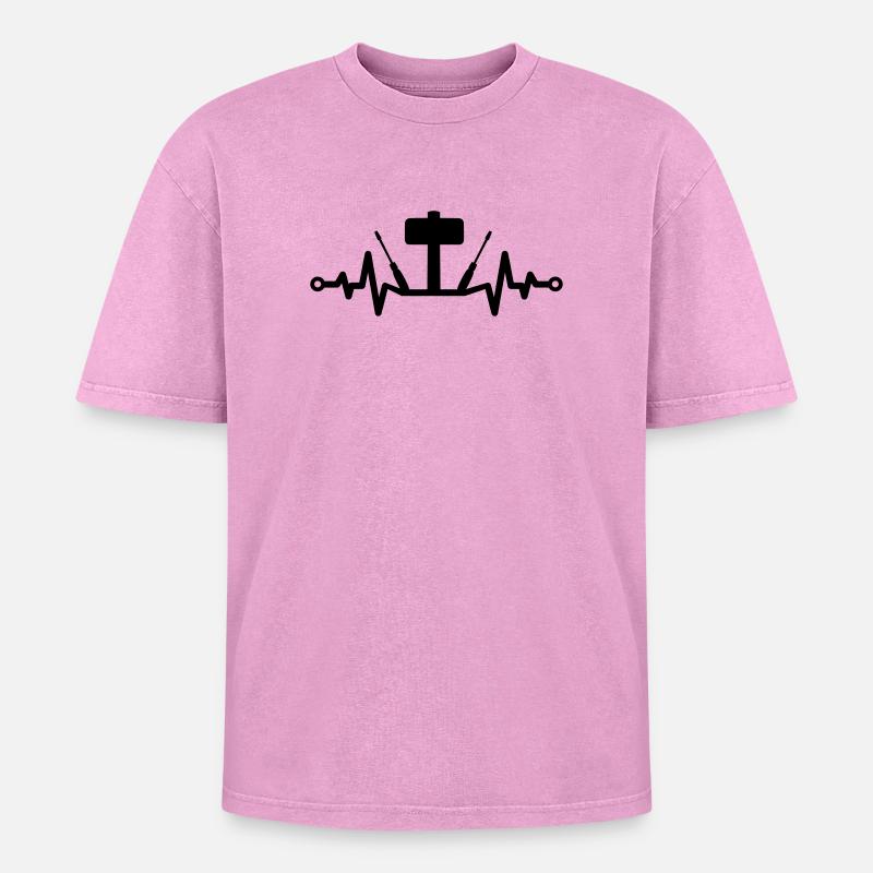 Tool Heartbeat – Hammer and Screwdriver - Oversized Unisex Premium Acid-Washed T-Shirt - acid washed pink