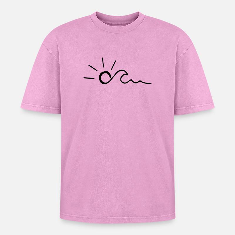 Sun & Wave - Oversized Unisex Premium Acid-Washed T-Shirt - acid washed pink