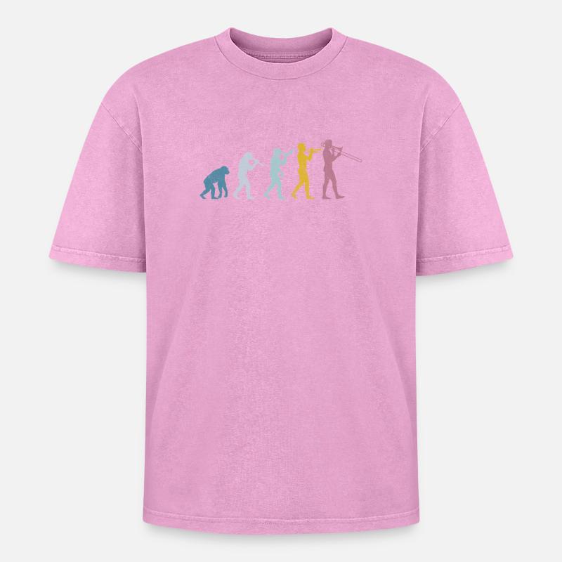 Trombone Evolution - Oversized Unisex Premium Acid-Washed T-Shirt - acid washed pink