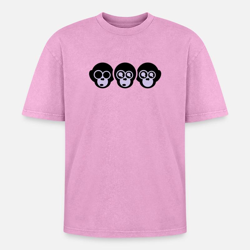 trois singes - T-shirt Premium unisexe oversize acid-washed - rose délavé acide
