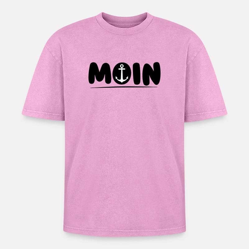 Moin mit Anker - Oversized Unisex Premium Acid-Washed T-Shirt - Pink Acid Wash