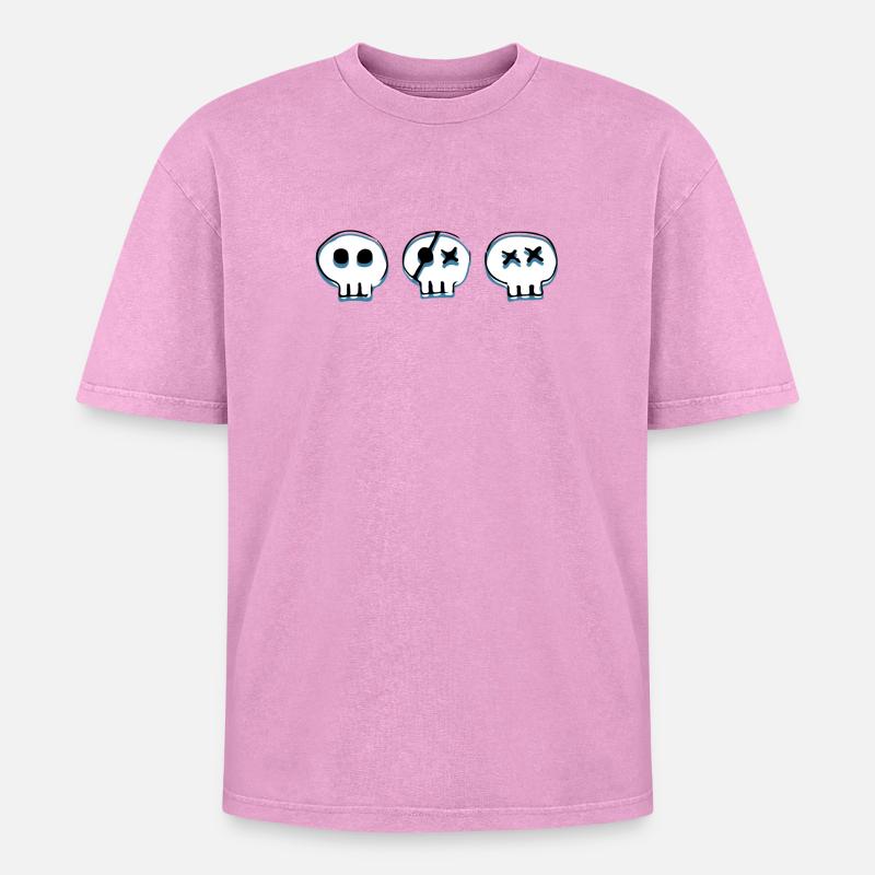 Bones Skulls - Oversized Unisex Premium Acid-Washed T-Shirt - acid washed pink