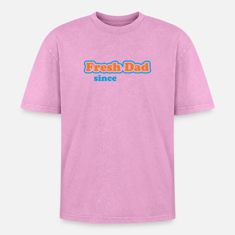 Fresh Dad Since – Buntes Statement - Oversized Unisex Premium Acid-Washed T-Shirt - Pink Acid Wash