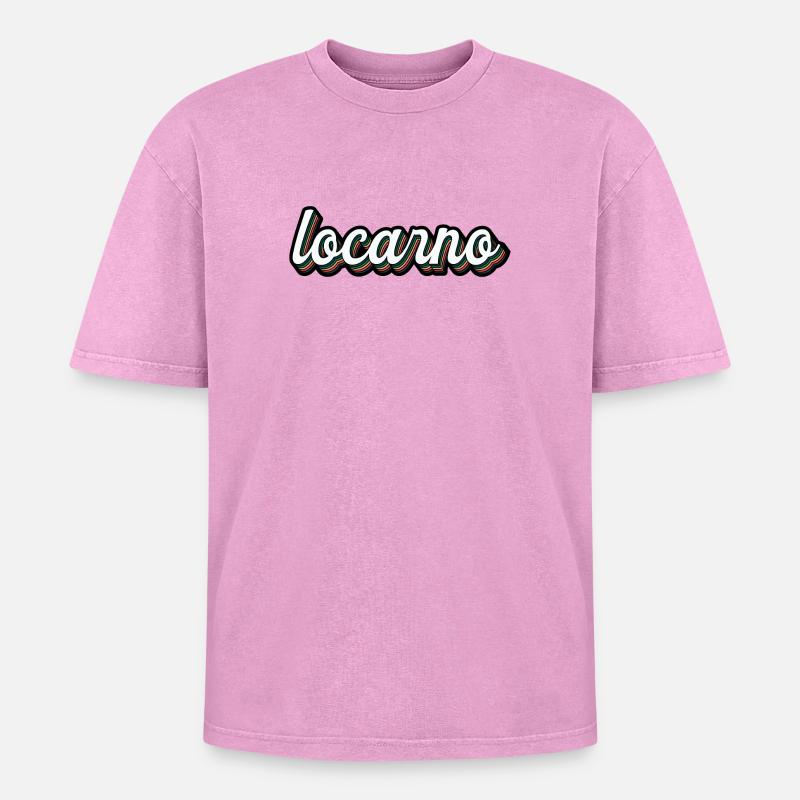 Locarno Regenbogen Script - Oversized Unisex Premium Acid-Washed T-Shirt - Pink Acid Wash
