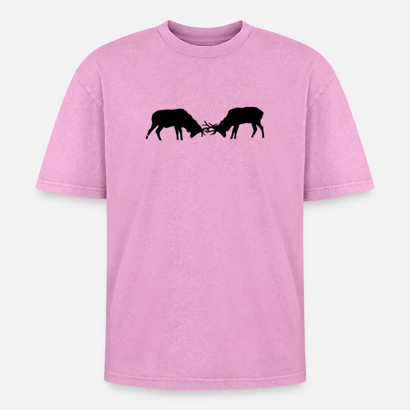 deer - Oversized Unisex Premium Acid-Washed T-Shirt - acid washed pink