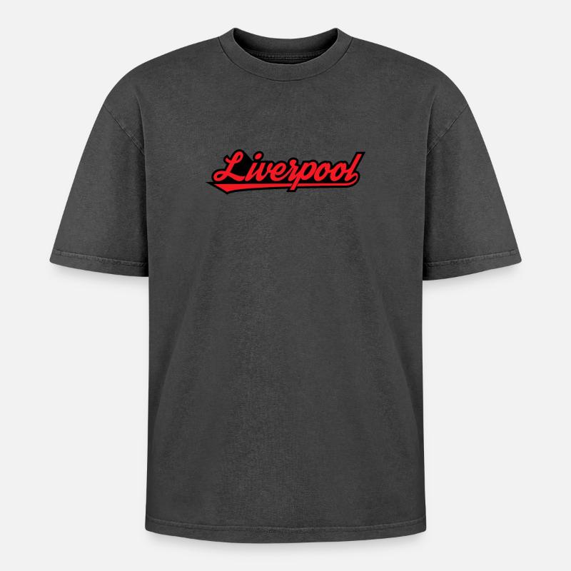 Liverpool Script on Black - Oversized Unisex Premium Acid-Washed T-Shirt - undefined