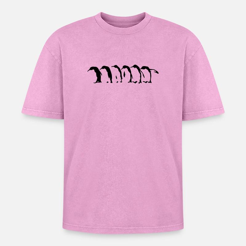 Pinguins - Oversized Unisex Premium Acid-Washed T-Shirt - Pink Acid Wash