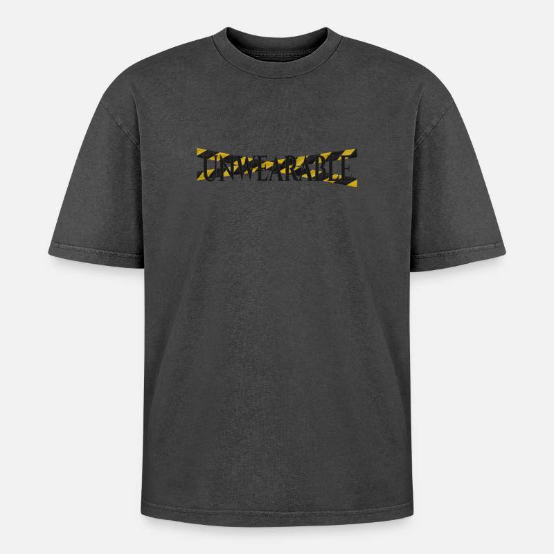 Unwearable – Statement Design with Warning Tape - Oversized Unisex Premium Acid-Washed T-Shirt - undefined