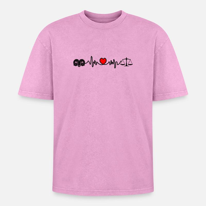 Herzfrequenz-Cardio-Ram-Skala - Oversized Unisex Premium Acid-Washed T-Shirt - Pink Acid Wash