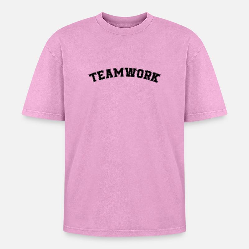 teamwork - Oversized Unisex Premium Acid-Washed T-Shirt - Pink Acid Wash