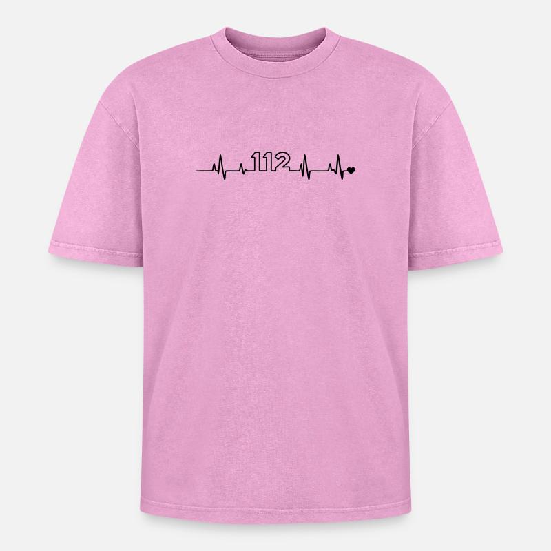 Fire Brigade 112 - Oversized Unisex Premium Acid-Washed T-Shirt - acid washed pink
