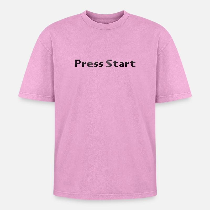 press start - space invader - Oversized Unisex Premium Acid-Washed T-Shirt - Pink Acid Wash