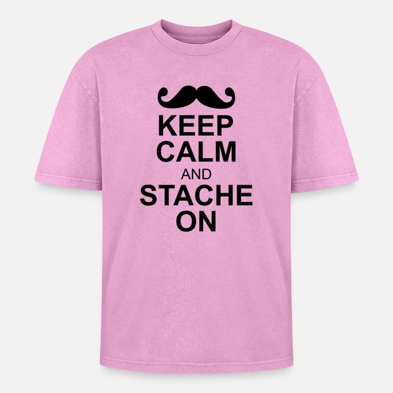 keep calm moustache - Oversized Unisex Premium Acid-Washed T-Shirt - acid washed pink