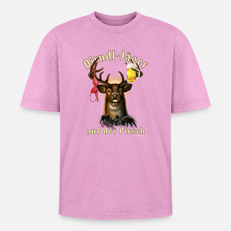 Dirndl-Jäger - Oversized Unisex Premium Acid-Washed T-Shirt - Pink Acid Wash