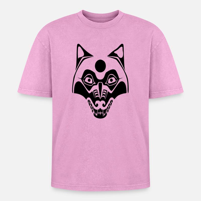 wolf - mask-moon - Oversized Unisex Premium Acid-Washed T-Shirt - acid washed pink