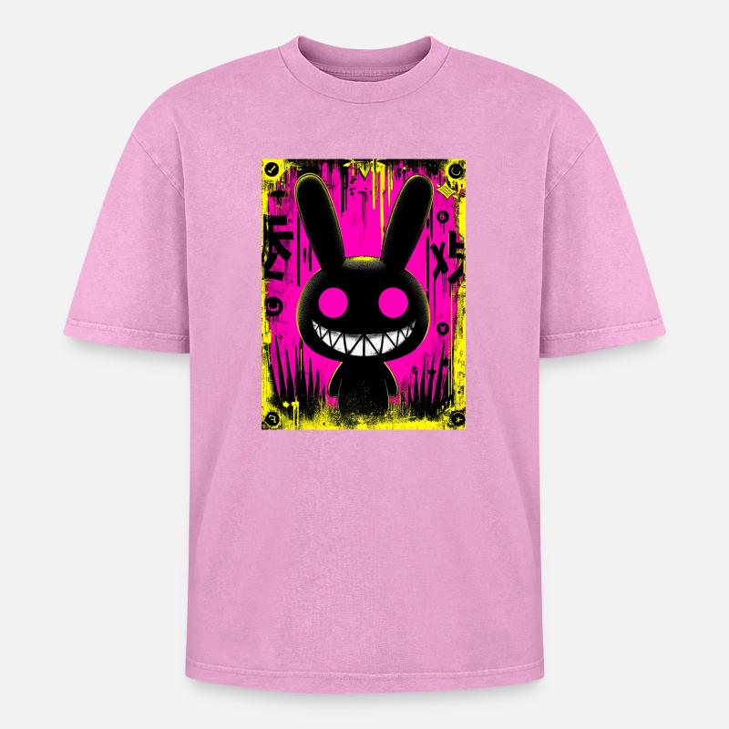 Electro Black Rabbit - Oversized Unisex Premium Acid-Washed T-Shirt - acid washed pink