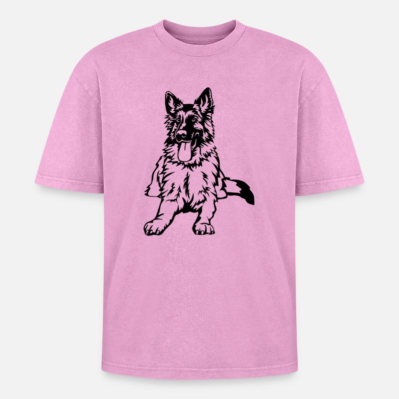 German Shepherd - Oversized Unisex Premium Acid-Washed T-Shirt - acid washed pink