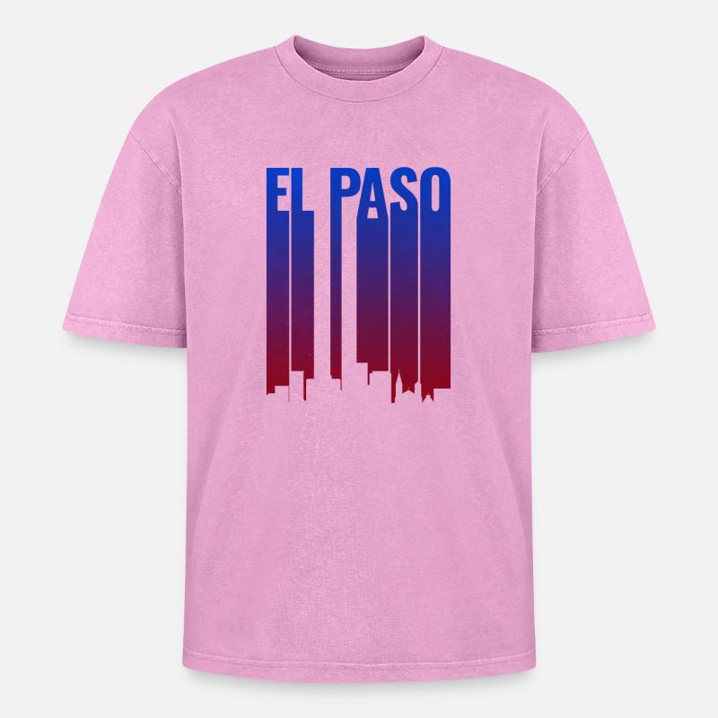 El Paso Skyline Gradient - Oversized Unisex Premium Acid-Washed T-Shirt - acid washed pink