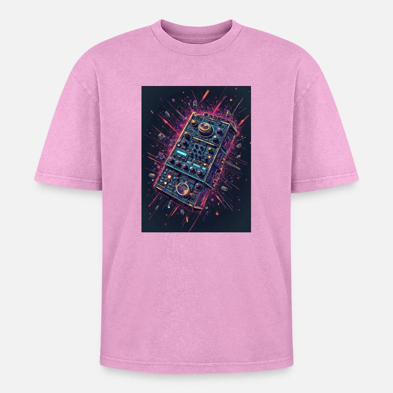 Digital DJ Controller Explosion - Oversized Unisex Premium Acid-Washed T-Shirt - acid washed pink