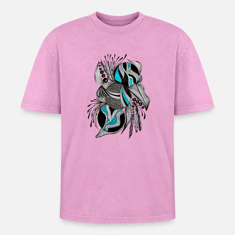 BlackTurquoise Scale Pattern - Oversized Unisex Premium Acid-Washed T-Shirt - acid washed pink
