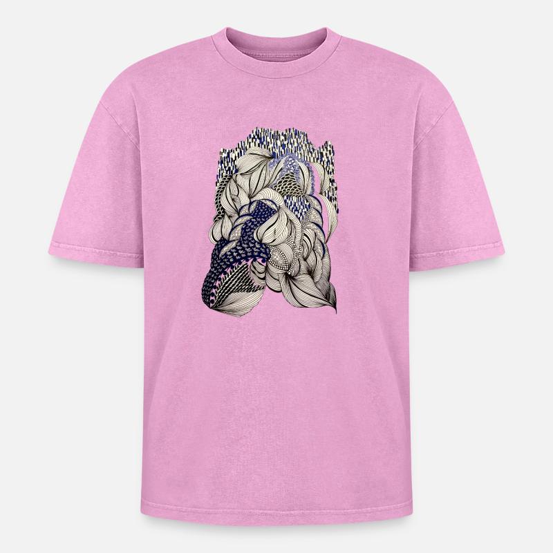 Indigo Leaf Weave Pattern - Oversized Unisex Premium Acid-Washed T-Shirt - acid washed pink