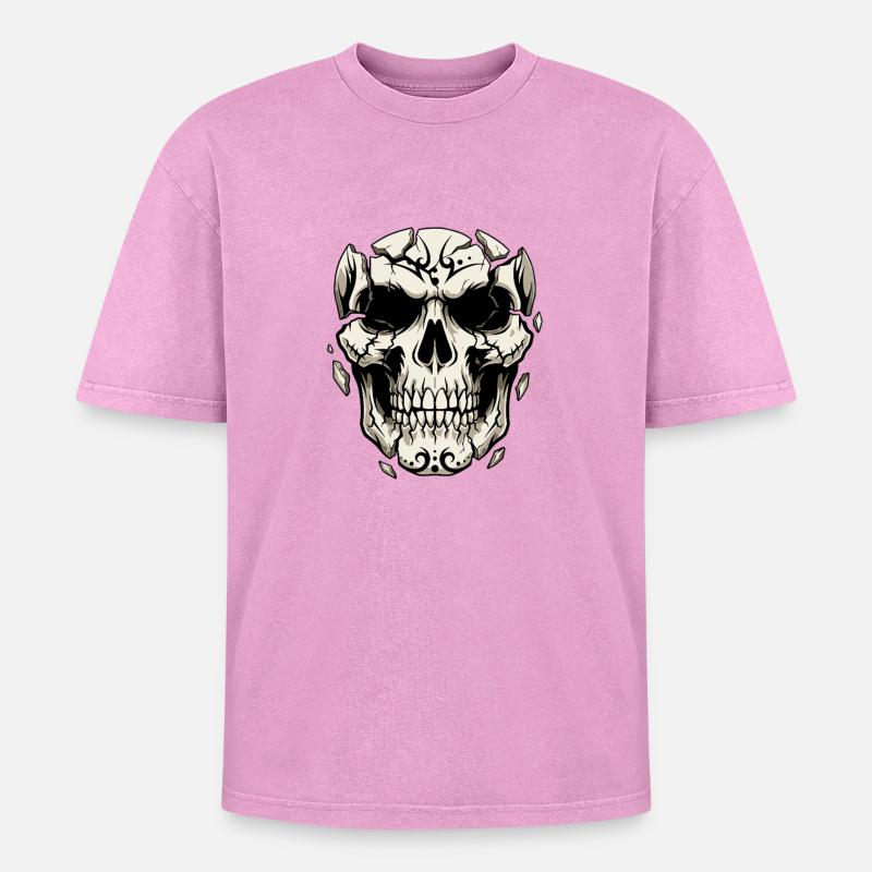 Splintering Skull – Gothic Graphics - Oversized Unisex Premium Acid-Washed T-Shirt - acid washed pink