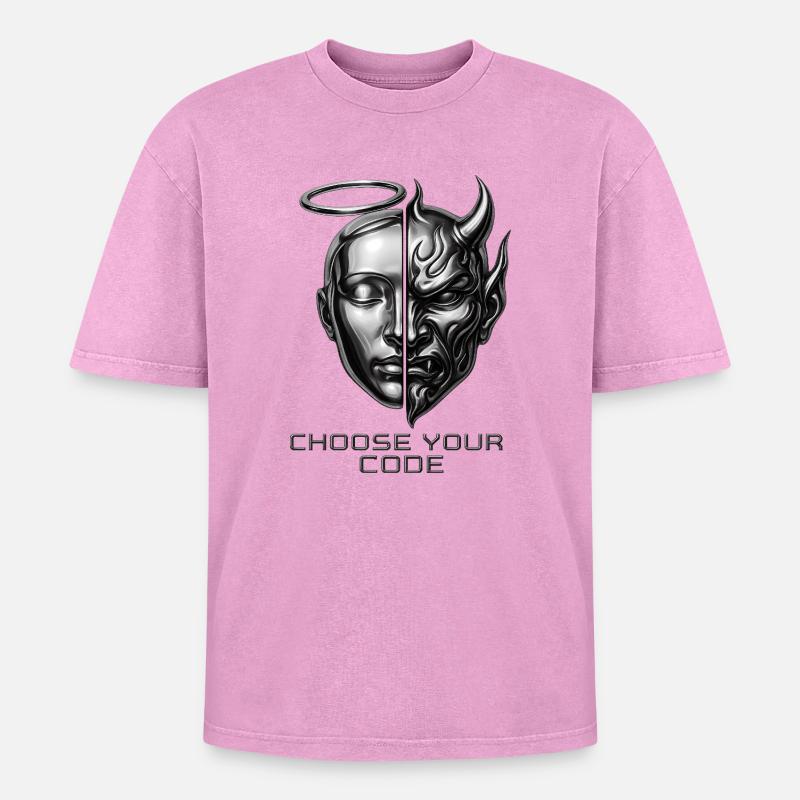Code of Light and Darkness - Oversized Unisex Premium Acid-Washed T-Shirt - acid washed pink
