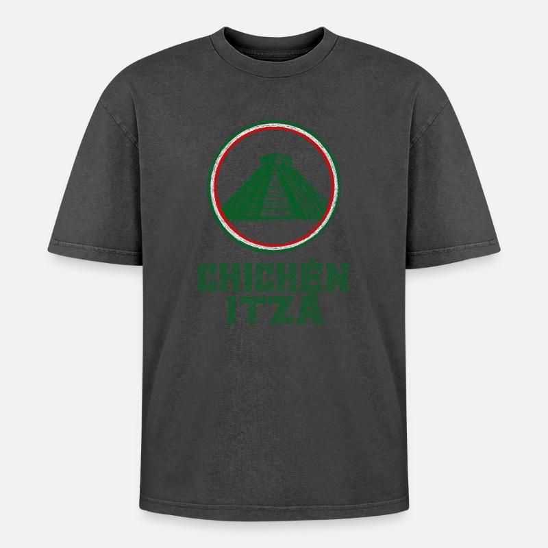 Chichén Itzá Tempel Flagge Mexiko - Oversized Unisex Premium Acid-Washed T-Shirt - undefined