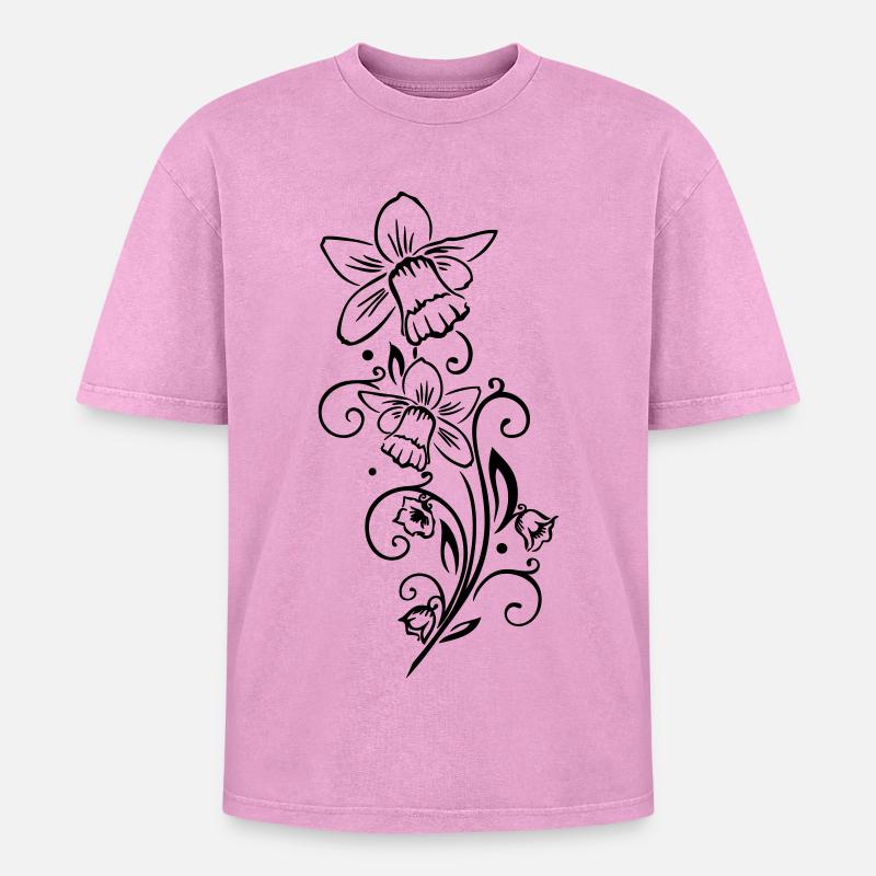 Easter Bells Daffodils Spring - Oversized Unisex Premium Acid-Washed T-Shirt - acid washed pink