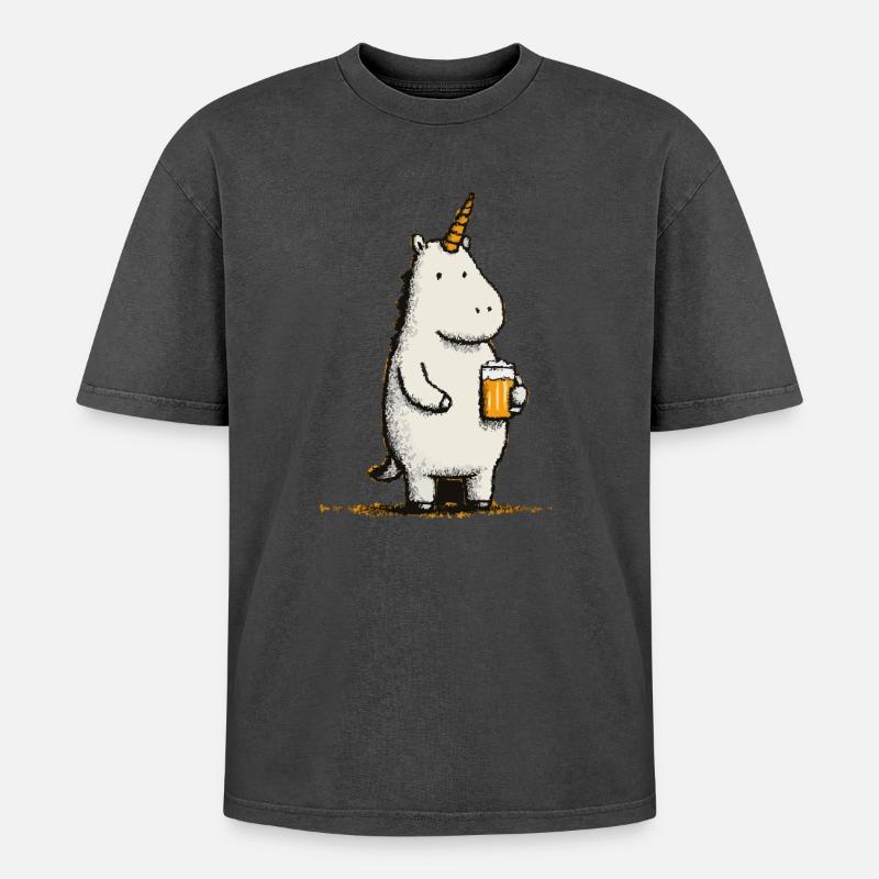 Süßes Einhorn mit Bierglas - Oversized Unisex Premium Acid-Washed T-Shirt - undefined