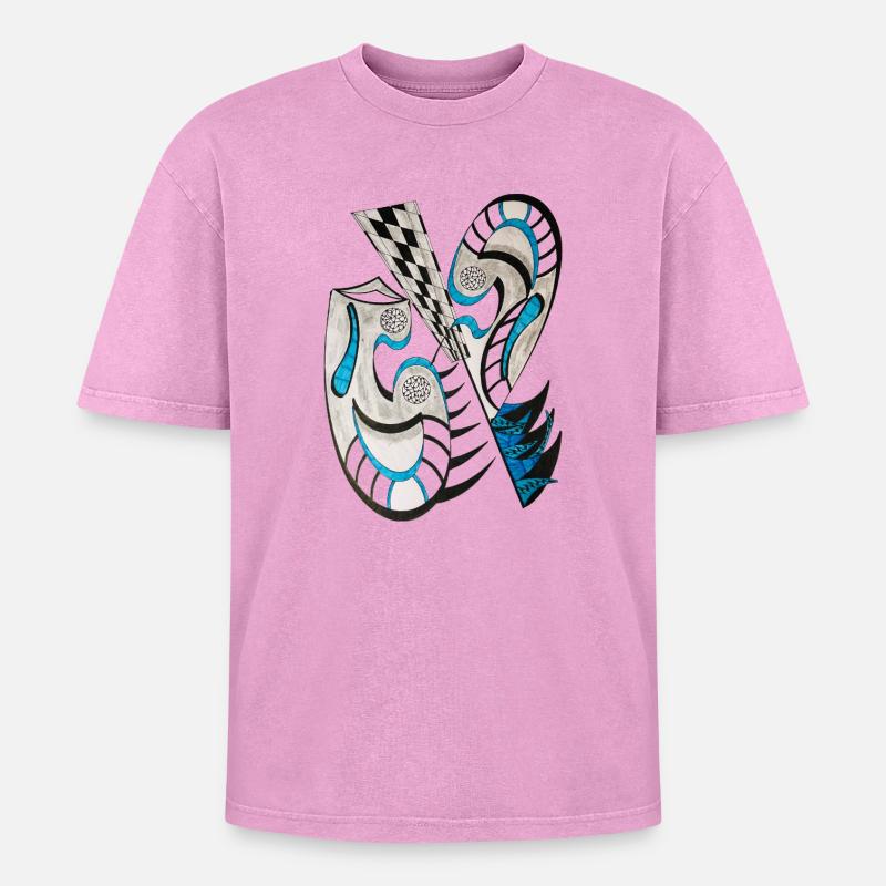 BlueBlack Abstract Cross Pattern - Oversized Unisex Premium Acid-Washed T-Shirt - acid washed pink