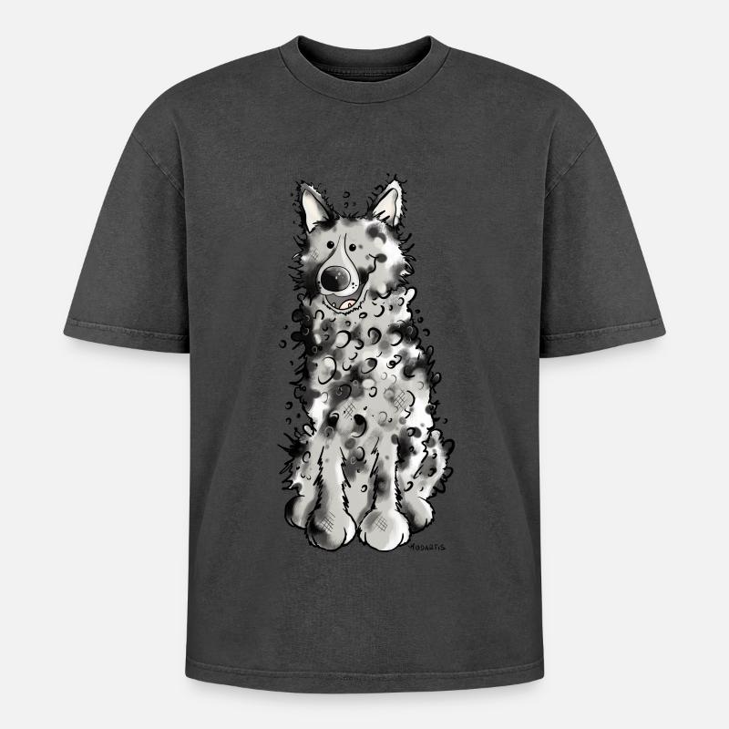 Fröhlicher Mudi - Oversized Unisex Premium Acid-Washed T-Shirt - Pink Acid Wash