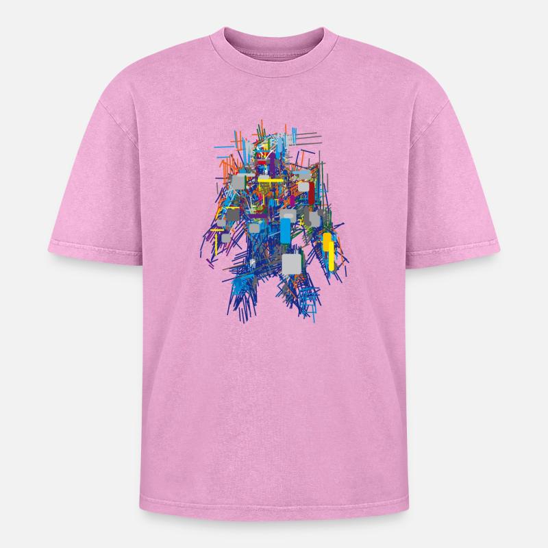 Cyber Android Abstrakt - Oversized Unisex Premium Acid-Washed T-Shirt - Pink Acid Wash