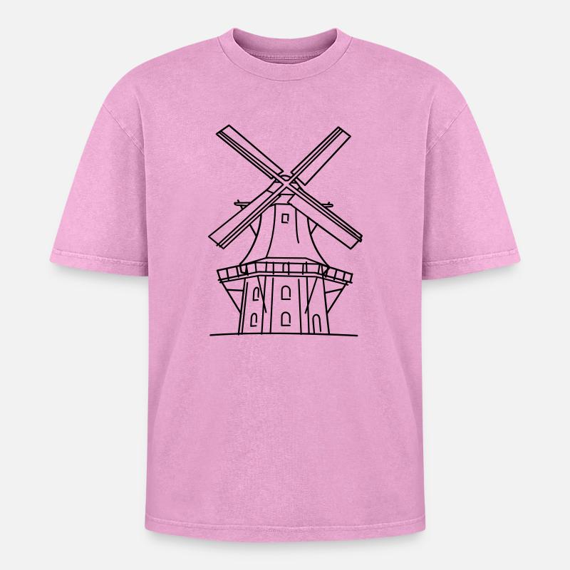 Windmühle - Oversized Unisex Premium Acid-Washed T-Shirt - Pink Acid Wash