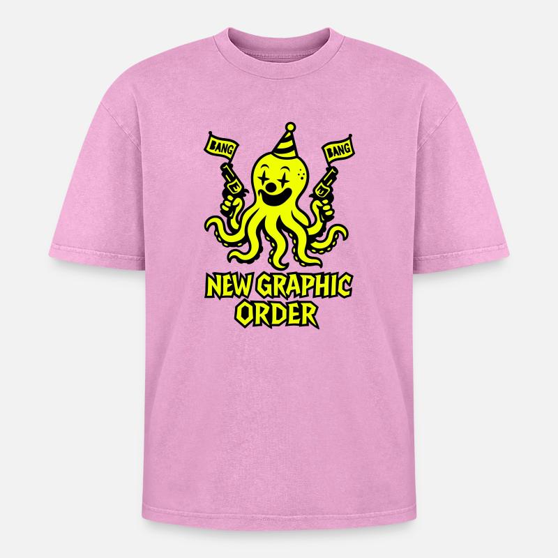 New Graphic Order Octopus - Oversized Unisex Premium Acid-Washed T-Shirt - acid washed pink